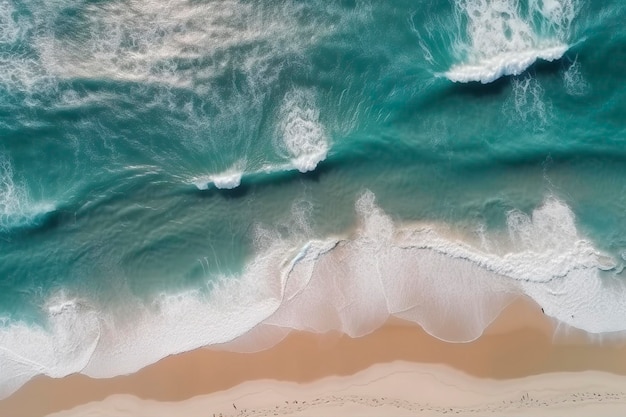 Meereswellen am Strand als Hintergrund Schöner natürlicher Sommerurlaub-Hintergrund Luftaufnahme von Strand und Meer von oben nach unten mit blauen Wasserwellen erzeugen KI