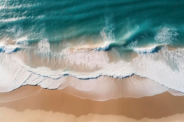 Meereswellen am Strand als Hintergrund Schöner natürlicher Sommerurlaub-Hintergrund Luftaufnahme von Strand und Meer von oben nach unten mit blauen Wasserwellen erzeugen KI