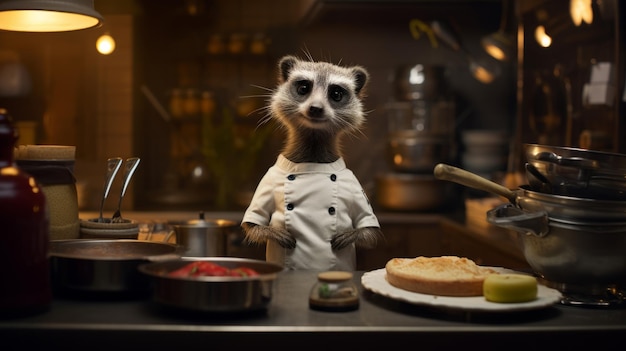 Meerkat-Köche bereiten Essen in der Restaurantküche vor Tierkoch