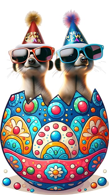 Foto meerkats crujiendo de huevo de pascua