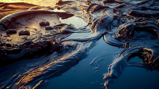 Meerwasser verschmutzt durch Ölökokatastrophe, verursacht durch generative KI