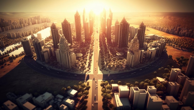 Mega capital cidade futurista cidade Scifi fundo ficção científica paisagem fantástica alienígena Generative AI