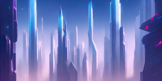 Mega ciudad cibernética de la futura escena del paisaje, ilustración colorida