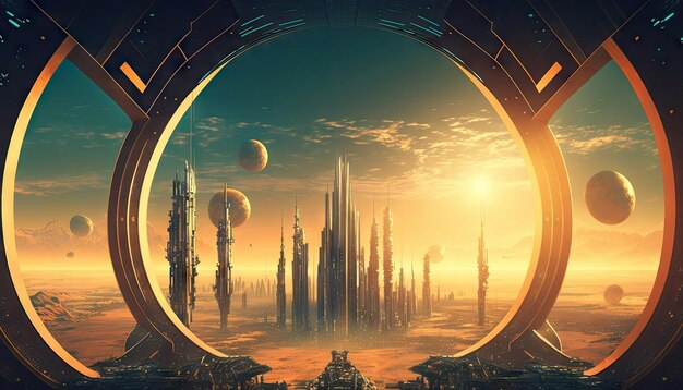 Mega-Hauptstadt futuristische Scifi-Stadt Hintergrund Scifi-Landschaft fantastisch Alien Generative AI