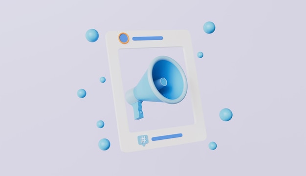 Megafón esferas flotantes símbolo de anuncio medios sociales icono de comunicación de marketing digital