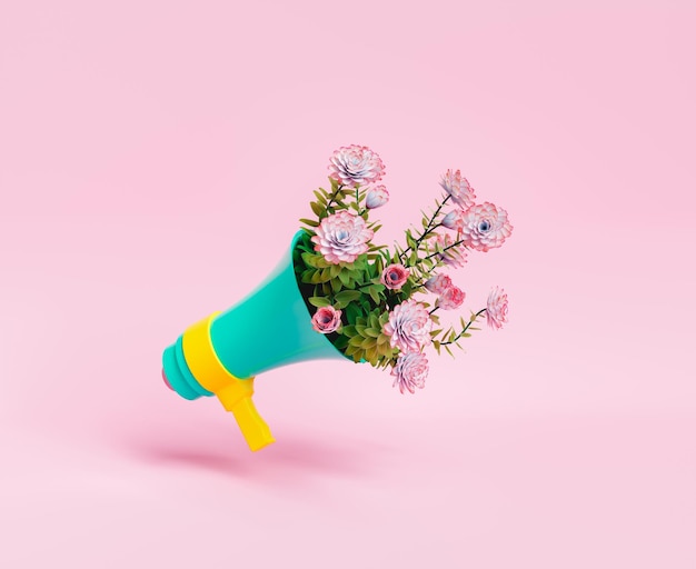 Megafon mit einem Blumenstrauß