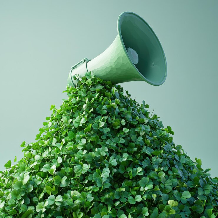 Foto megafone inspirado na natureza com vegetação exuberante