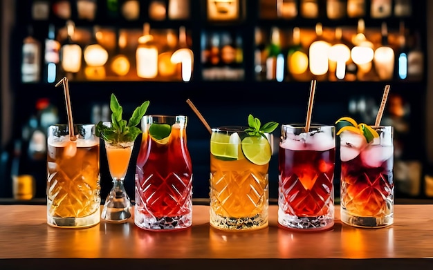 Mehrere alkoholische Cocktails an der Bar