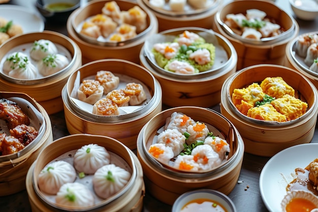 Mehrere asiatische Speisen in einem sauberen Hintergrund mit einer Ansicht von oben Generative KI
