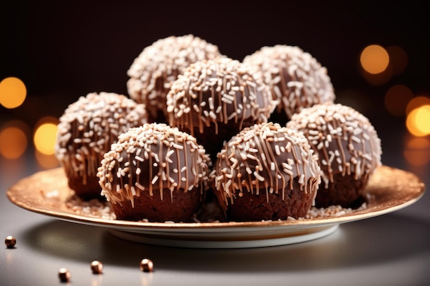 Mehrere brasilianische Dessert-Brigadeiros auf Dessertteller Generative KI