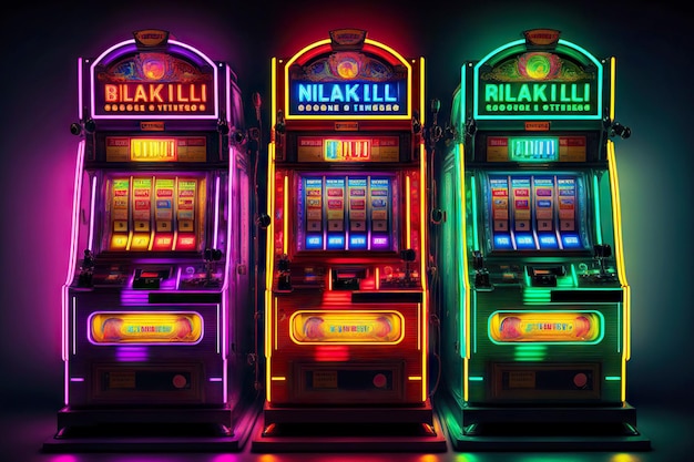 Foto mehrere helle casino-spielautomaten für spiel und erfolgschancen