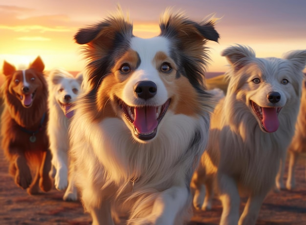 Mehrere Hunde machen ein Gruppen-Selfie