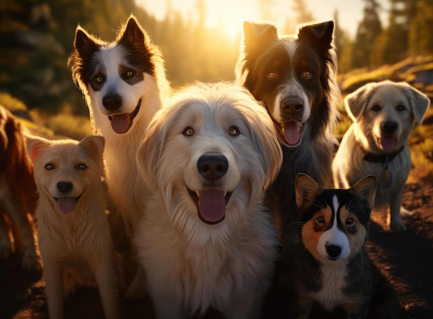 Mehrere Hunde machen ein Gruppen-Selfie