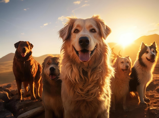 Mehrere Hunde machen ein Gruppen-Selfie