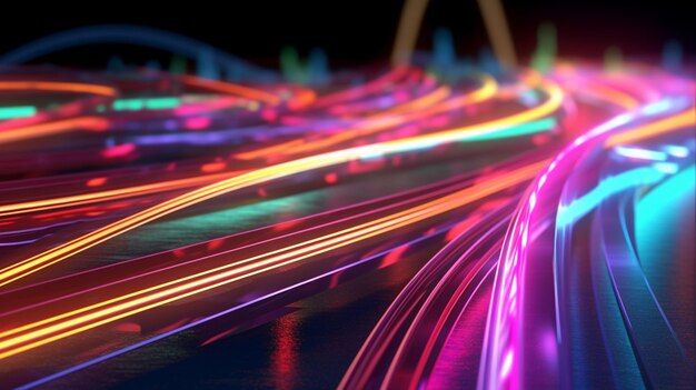 Mehrere mehrfarbige Lichtspuren in einem zufälligen Muster für den Technologie-Hintergrund