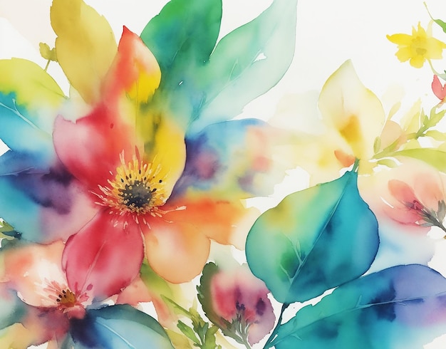 mehrfarbige abstrakte Blumen- und Blätterhintergrundmalerei auf Papier HD-Aquarellbild