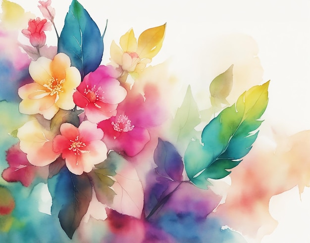 mehrfarbige abstrakte Blumen- und Blätterhintergrundmalerei auf Papier HD-Aquarellbild