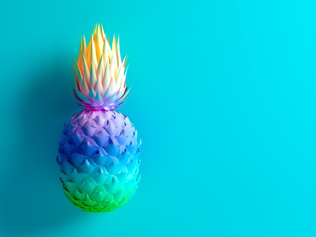 Foto mehrfarbige ananas auf blauem hintergrund 3d-rendering