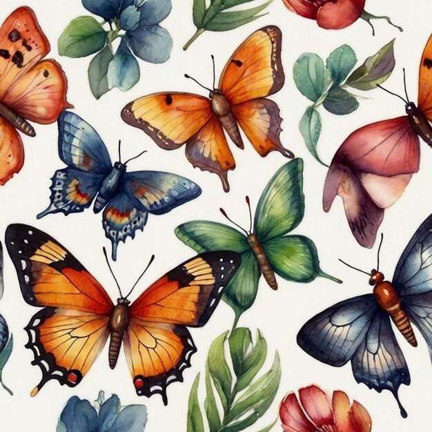 Mehrfarbige Aquarell-Schmetterlinge