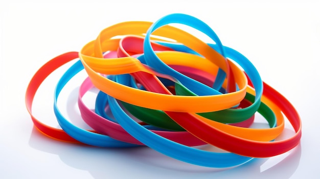 Mehrfarbige elastische Bänder für Fitness isoliert auf weißem Hintergrund. Generative KI