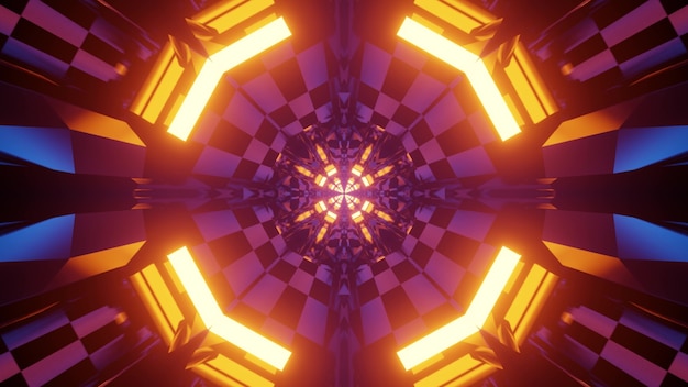 Mehrfarbige geometrische Struktur mit Neonlichtern 3d Illustration