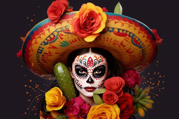 Mehrfarbige Gesichtsbemalung feiert den Tag der Toten im Viva Mexico A Cultural