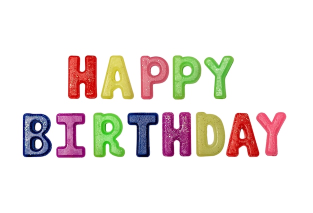 Mehrfarbige Inschrift Alles Gute zum Geburtstag Buchstaben isolieren auf Leerraum