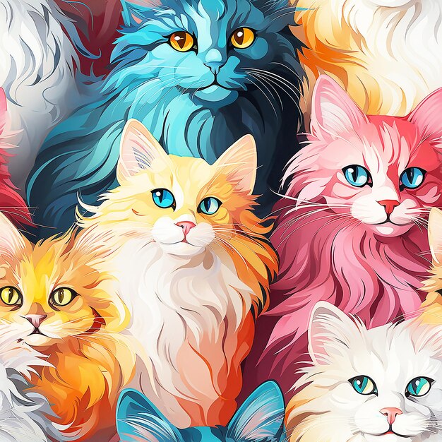 Mehrfarbige Katzenmuster Vektorillustrationskunst