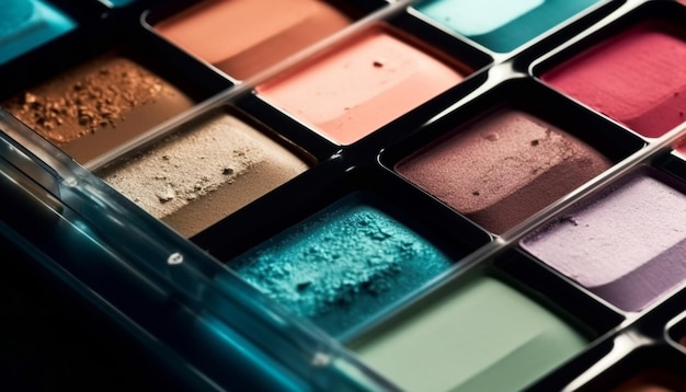 Mehrfarbige Lidschattenpalette für glamouröse Make-up-Looks, generiert durch KI