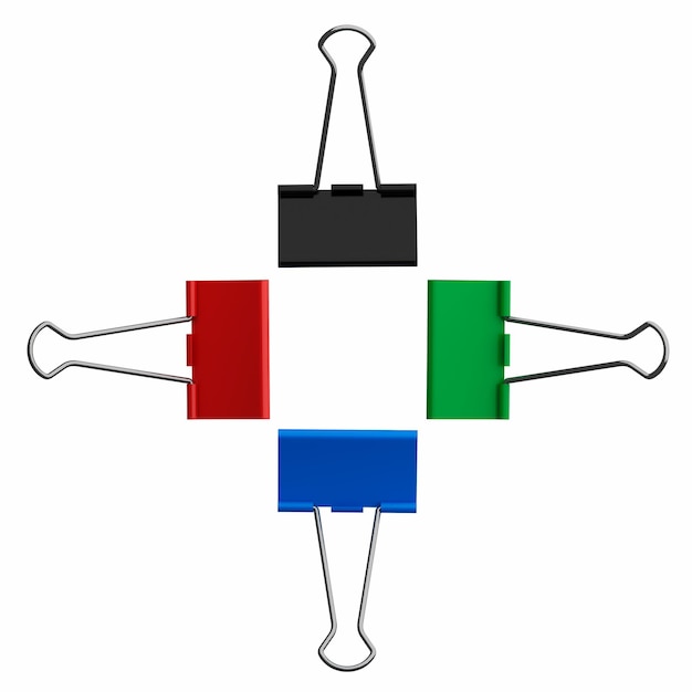 Mehrfarbige Papierklammern auf weißem Hintergrund