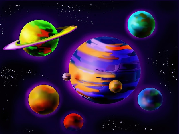 Mehrfarbige Planeten in der Weltraumillustration