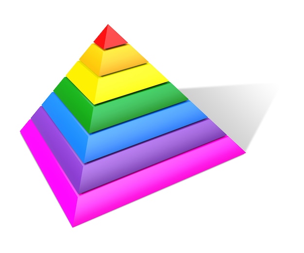 Mehrfarbige Pyramide. 3D-Rendering. Getrennt auf Weiß.