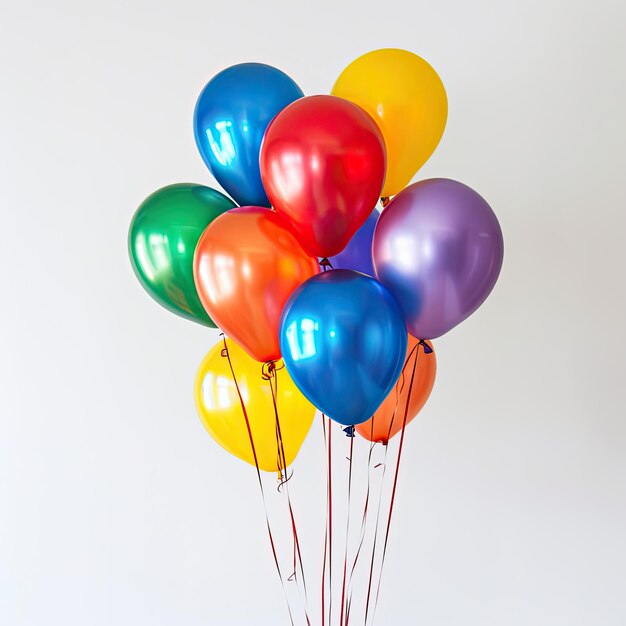 mehrfarbige runde Ballons auf weißem Hintergrund