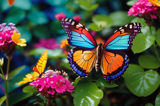 Foto mehrfarbige schmetterlingsfliegen unter der lebendigen schönheit der natur