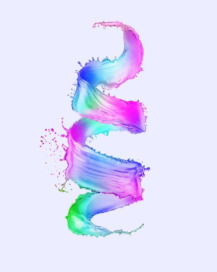 Foto mehrfarbige spritzer in form einer spirale auf weißem hintergrund