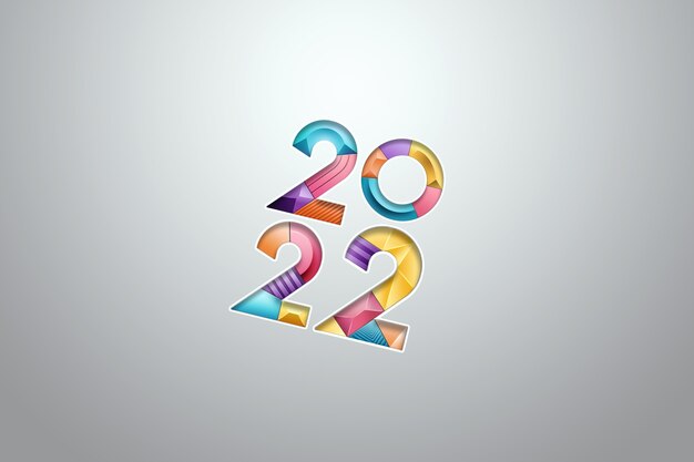 Mehrfarbige Zahlen 2022 auf hellem Hintergrund. Frohes Neues Jahr. Modernes Design, Vorlage, Header für die Site, Poster, Neujahrskarte, Flyer. 3D-Darstellung, 3D-Rendering.
