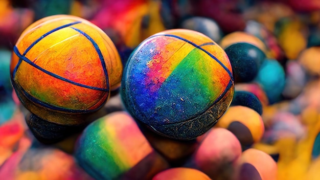 Mehrfarbiger Basketballball Digitale Kunst Illustrationsmalerei Hyperrealistische Konzeptkunst