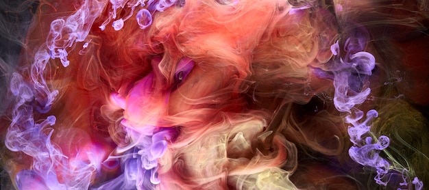 Mehrfarbiger heller kontrastierender dunkler Rauch abstrakter Hintergrund Acrylfarbe Unterwasserexplosion