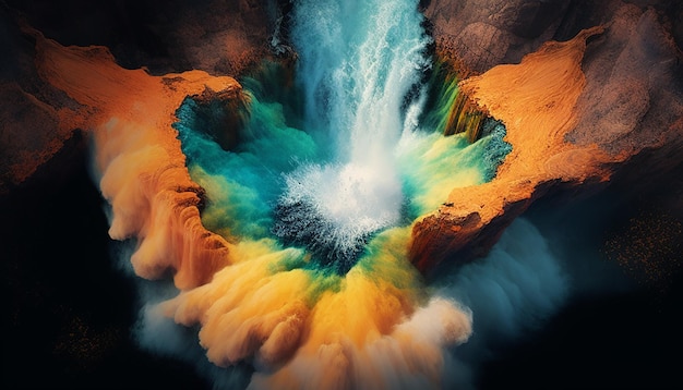 Mehrfarbiges abstraktes Landschaftswasser, fließende Naturschönheit, erzeugt durch KI