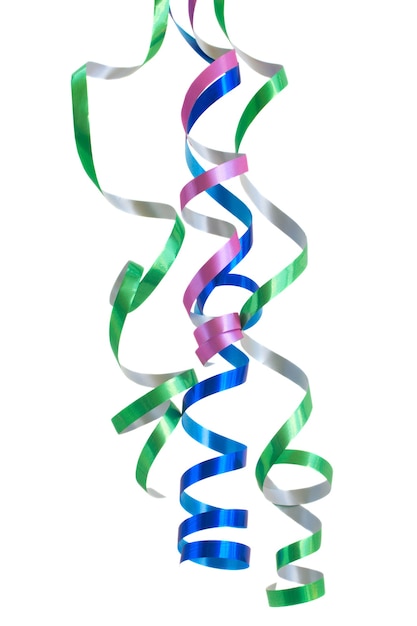 Foto mehrfarbiges curling-stream-papier isoliert auf leerraum