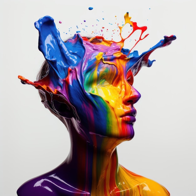 Mehrfarbiges Gesicht spritzt abstrakte Kunst mit lebendigen Farben und dynamischer Bewegung Generative KI