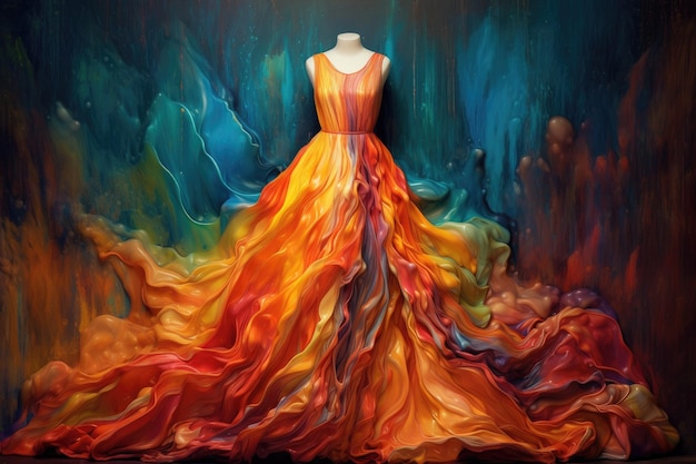 Foto mehrfarbiges kleid aus flüssigen farben generative ai