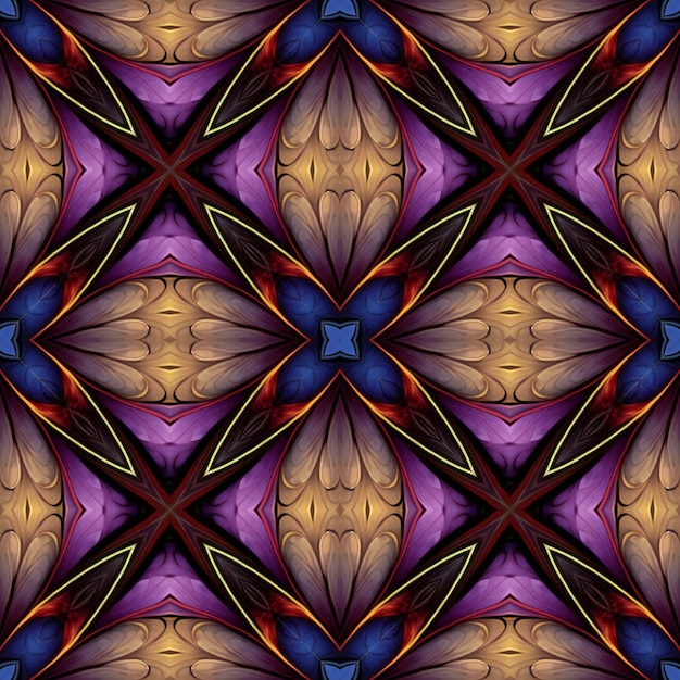 Mehrfarbiges symmetrisches Muster im Buntglasfenster-Stil erzeugte Grafiken