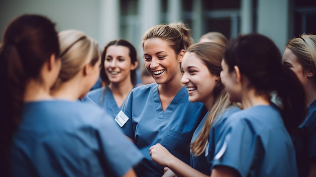 Foto mehrrassige gruppe von medizinstudenten, die während des studiums in einem vortragssaal ein neuralnetz verwenden