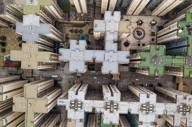 Mei Foo, Hong Kong, 09 de octubre de 2018: - Vista superior del edificio de apartamentos de Hong Kong