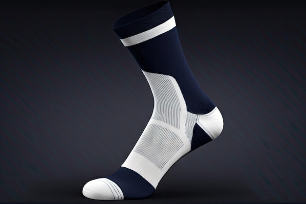 Foto meias brancas finas para esportes isolados em fundo azul escuro criado com generative ai