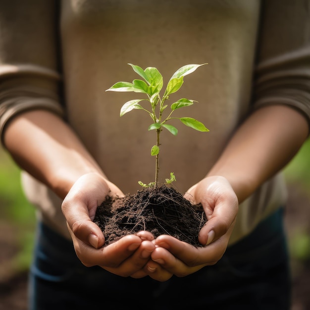 Meio Ambiente Dia da Terra Nas mãos de árvores que cultivam mudas