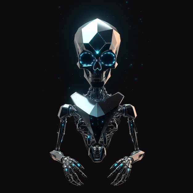 Meio robô com ossos de diamante na IA generativa de fundo escuro