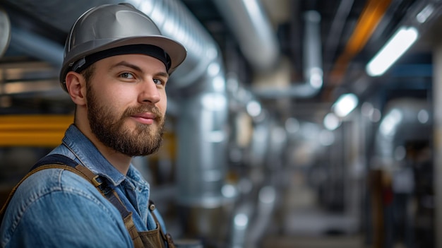 Foto meister auf dem hintergrund von lüftungssystemrohren