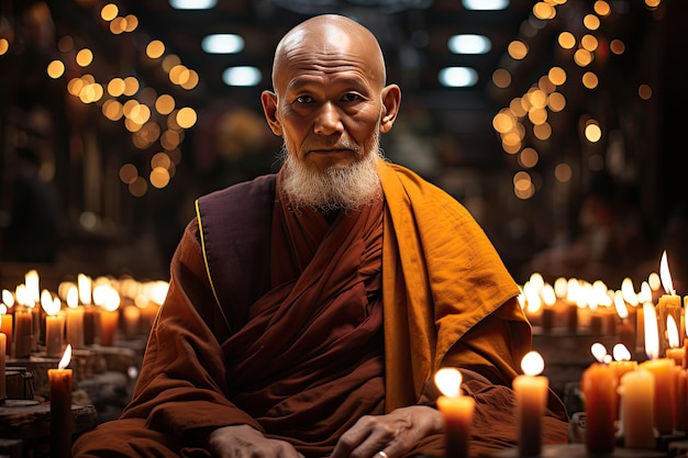 Meister Dharma teilt seine Lehren in einer ruhigen Umgebung generativ IA